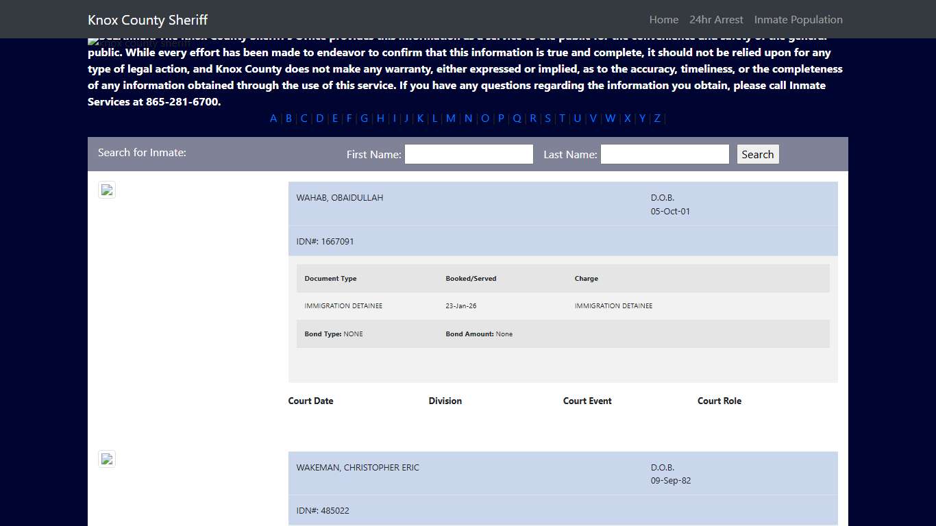 Knox County Tennessee - Sheriff - Inmate Population